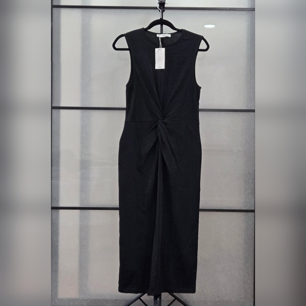 Mango Black Knot Midi Dress Elegant Sleeveless Bodycon Style NWT Size 6